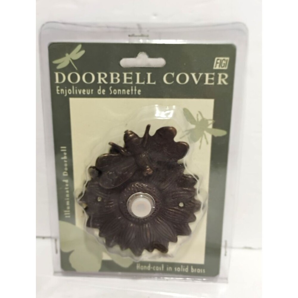 VTG Antique Brass Sunflower Bumble Bee Doorbell Cover Illuminated Y2K FIGI